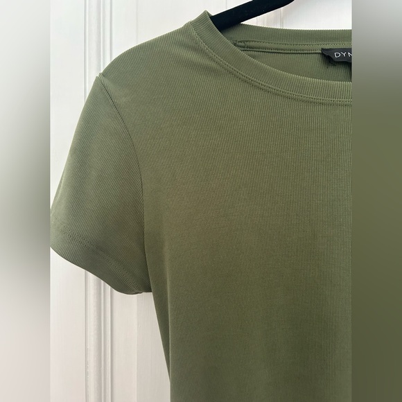 Olive Green Ribbed Midi T-Shirt Dress w/ Side Slit - Picture 5 of 8